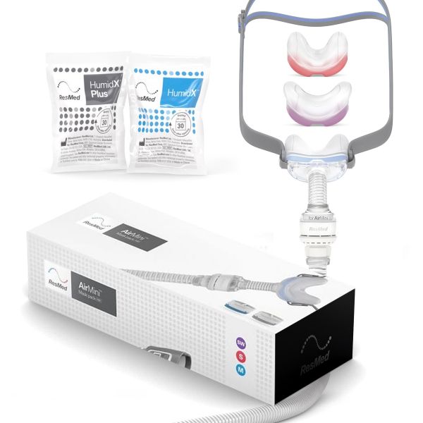 ResMed AirMini N30 Mask Setup Pack + HumidX + AirFit N30 Nasal Mask mit Kopfbedeckung